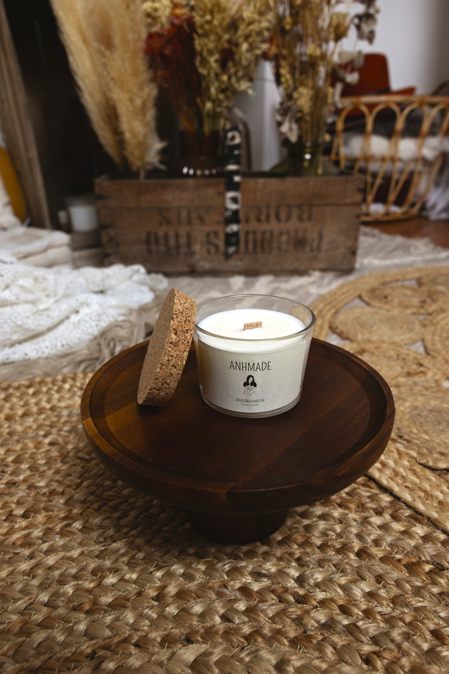 Bougie artisanale parfumée | Bougie pot en liège | Cire de soja naturelle