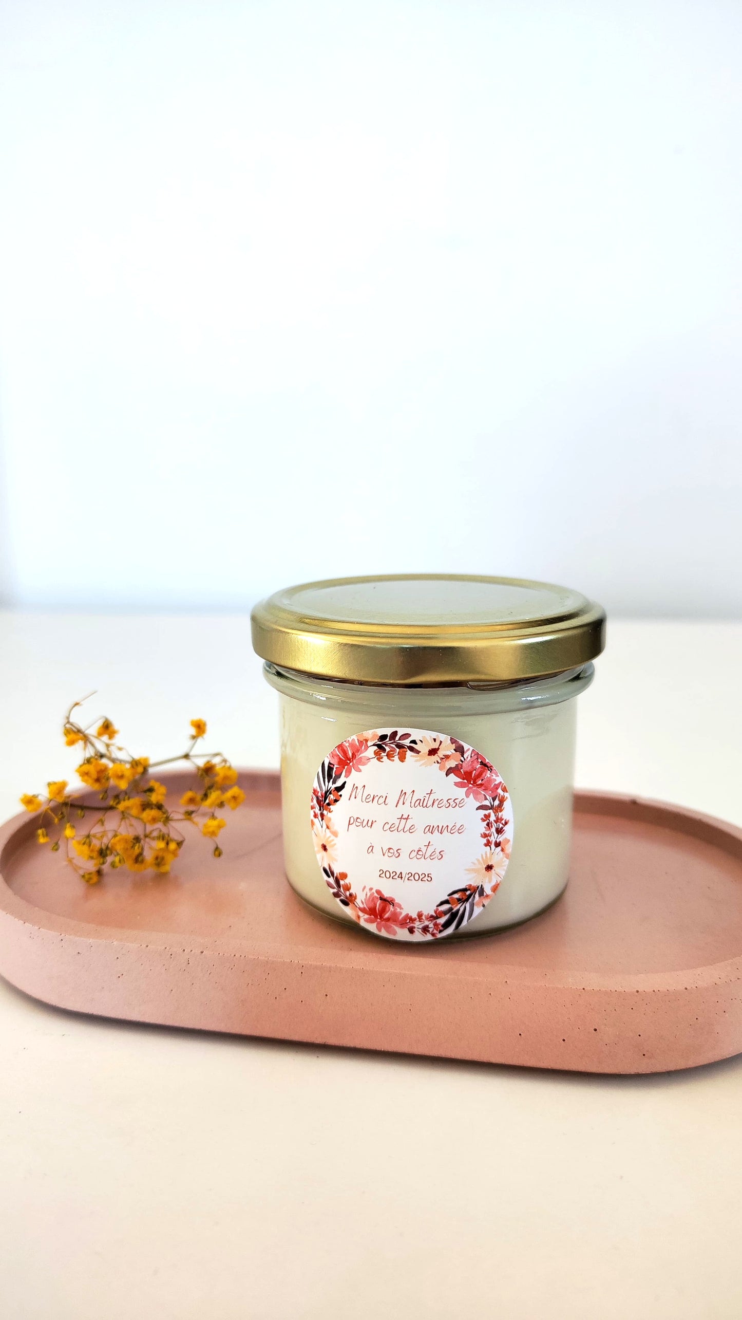 Bougie cadeau maîtresse | Bougie artisanale parfumée | Merci maîtresse | Bougie fleurie | Bougie remerciement