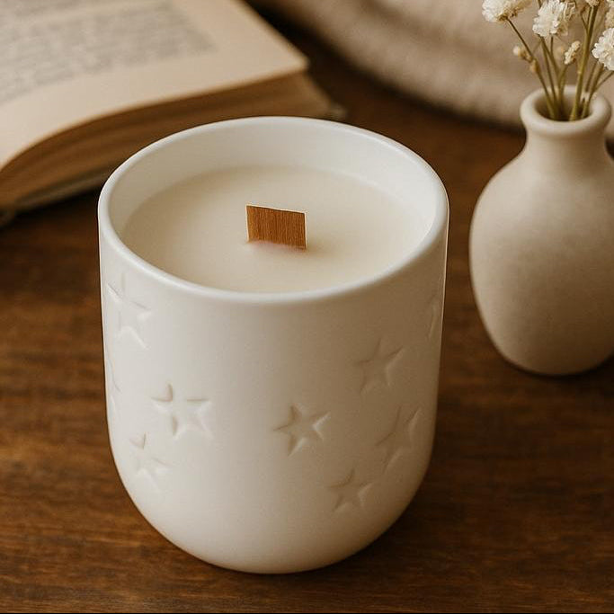 Bougie étoile | Bougie Noël | Bougie artisanale parfumée | Pot en porcelaine | Cadeau anniversaire | Cadeau Noël